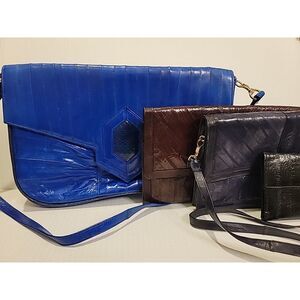 Eel Skin Purse Lot Bright‎ Blue, Violet, Black, Wine Clutch Wallet Bag